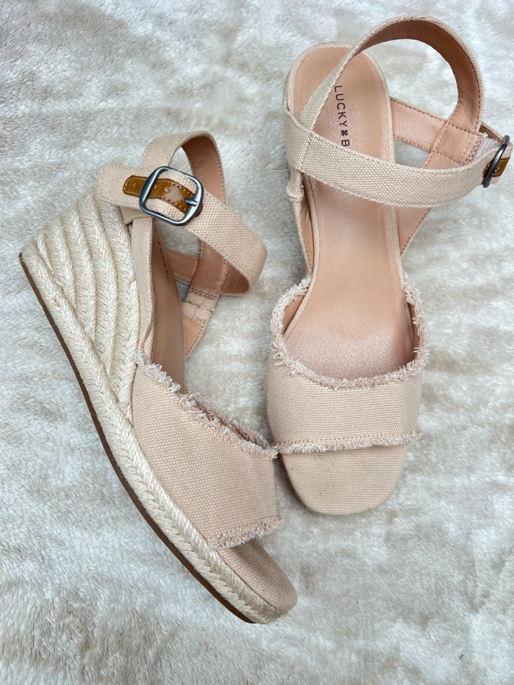 Lucky Brand Blush Canvas Espadrille Wedge Sandals size 10